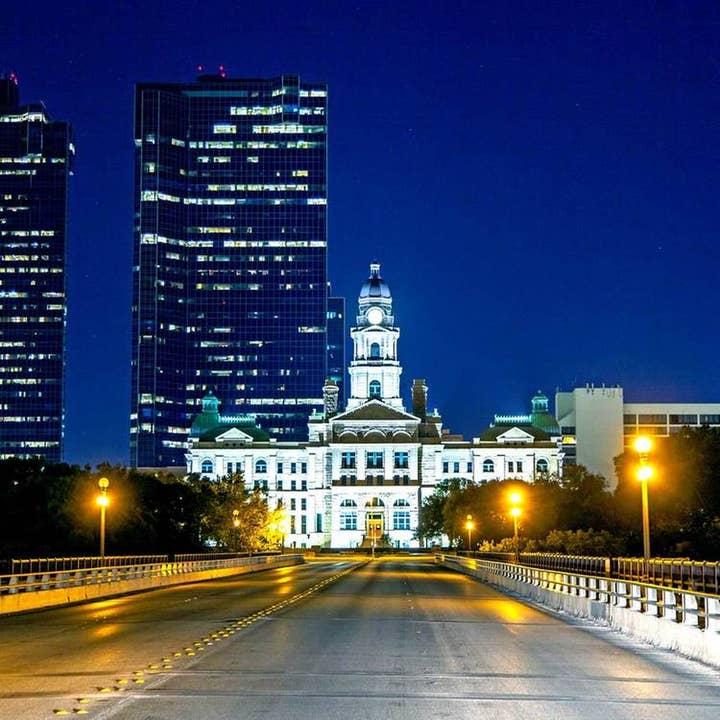 Fort Worth's City Hall at Night Coaster for wholesale by South Austin Gallery