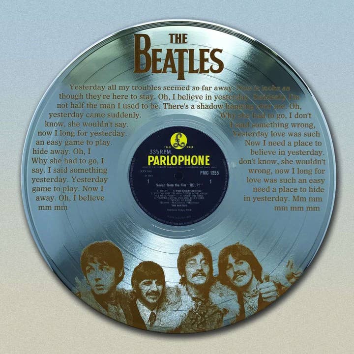 Beatles Platin-Schallplatte, lasergraviert, mit Yesterday-Wandbild für den Großhandel von Gold Record Outlet