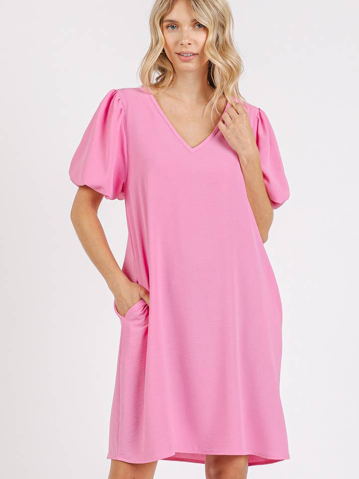 ROBE COURTE À MANCHES BOUFFANTES ET COL EN V AIRFLOW pour la vente par mittoshop