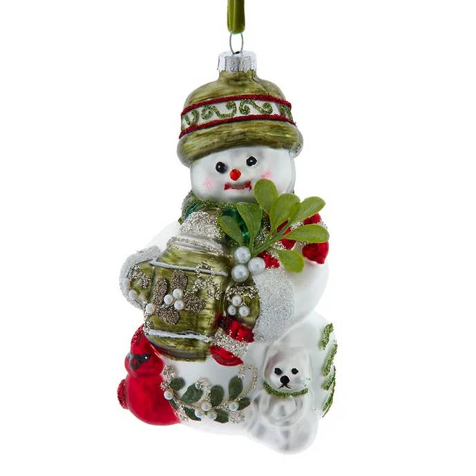 3.5" Glass Mistletoe Snowman Ornament for wholesale by Kurt S. Adler, Inc.