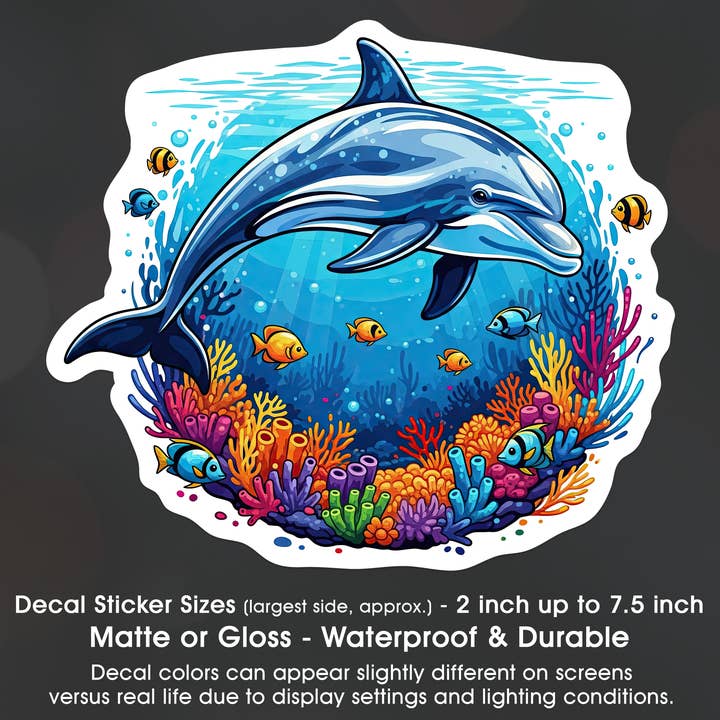 Dolphin Colorful Ocean Decal Sticker Waterproof for wholesale by Groovy Giftables