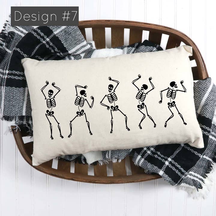 5 dansende skeletter 12x20 pudebetræk for engroshandel hos Cotton & Crate