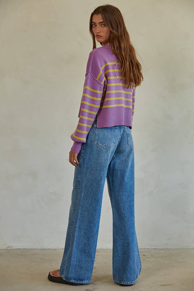 By Together - Vendita all'ingrosso Maglione tricot - Donna - W1391 | Pullover corto a righe con maglione lavorato a maglia3