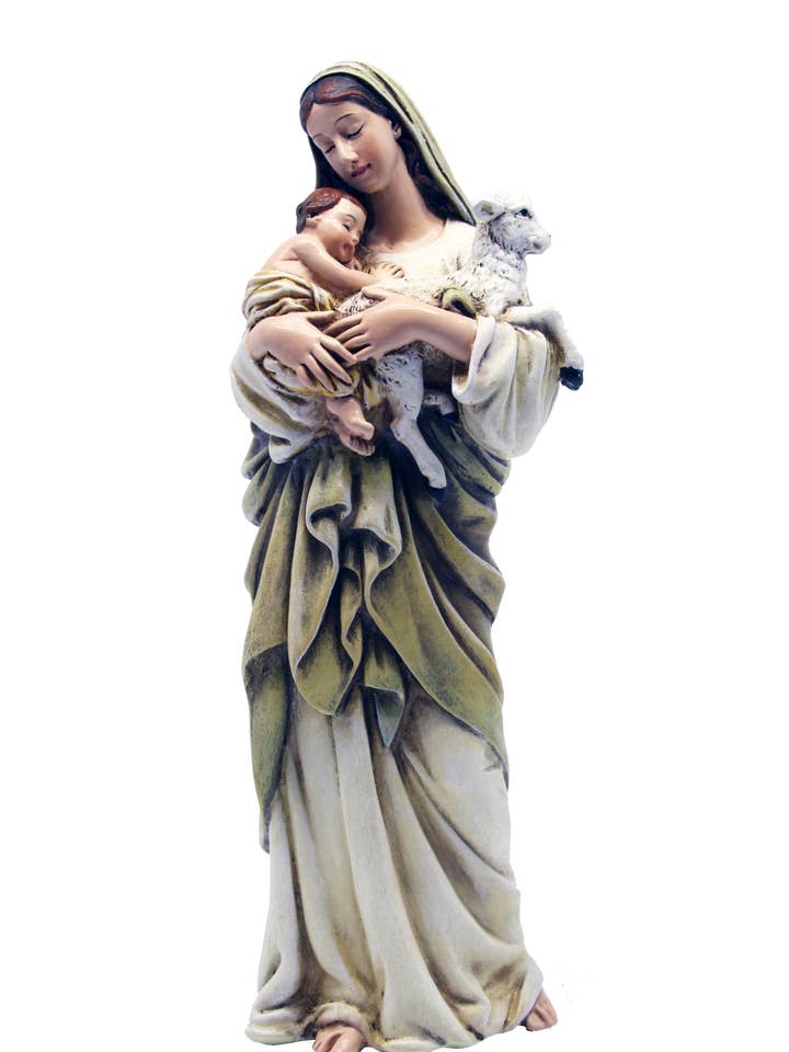 Statue Madonna with Child and Sheep cm. 15 in wood pulp for wholesale by Costa Articoli Religiosi