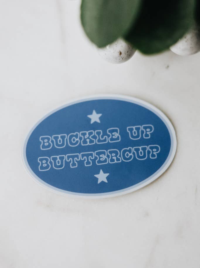 Buckle Up Buttercup Decal for wholesale by Crowned Free