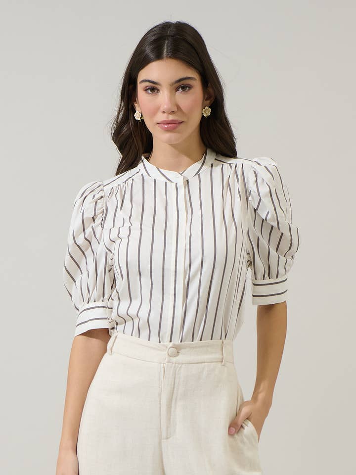 Kamara Striped Klina Drape Sleeve Top for wholesale by Sugarlips