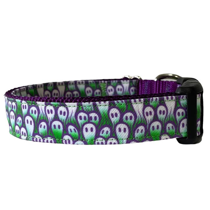 Purple Ghost Halloween Dog Collars, Fall Spooky for wholesale by Sew Fetch Dog Co