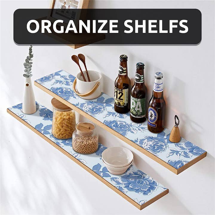 Ray Star - Wholesale Drawer Liner - RAY STAR Shelf Liner for Kitchen Cabinets, PVC Drawer Liner for Dresser Non-Slip Bathroom, Non-Adhesive Cabinet Liner Washable (Blue Flower)
