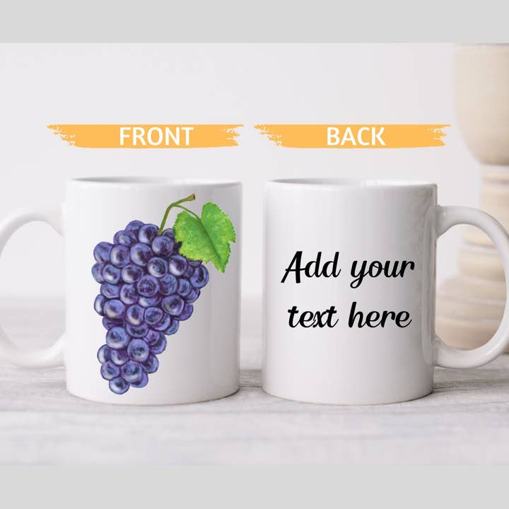 MerikaArt - Wholesale Coffee Mug - Elegant Purple Grape Mug with Botanical Fruit Art3