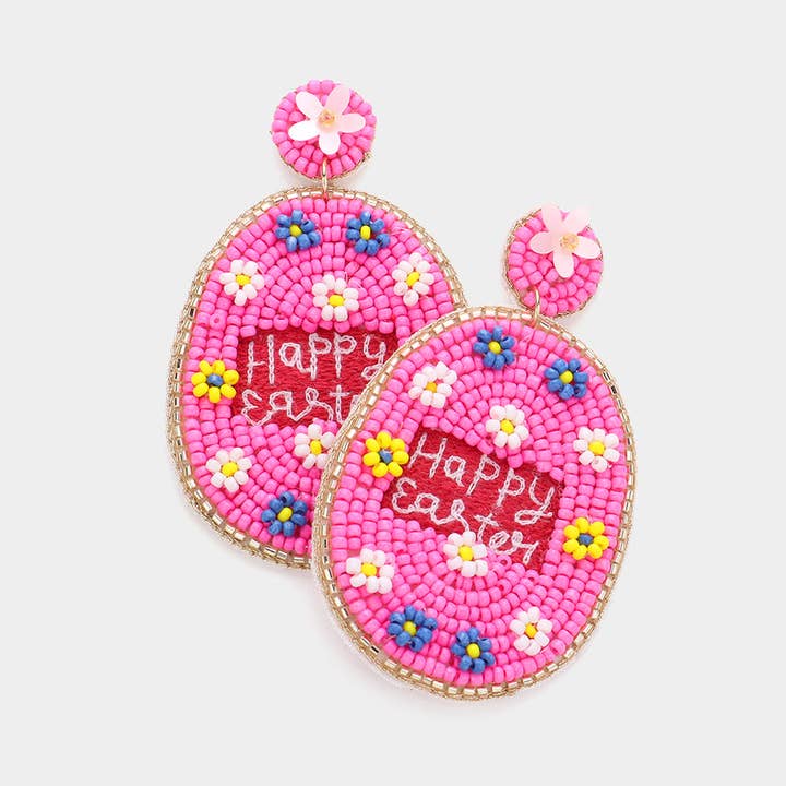 Happy Easter Felt Back Seed Beaded Egg Dangle Brincos por atacado de Sensibling Corp.