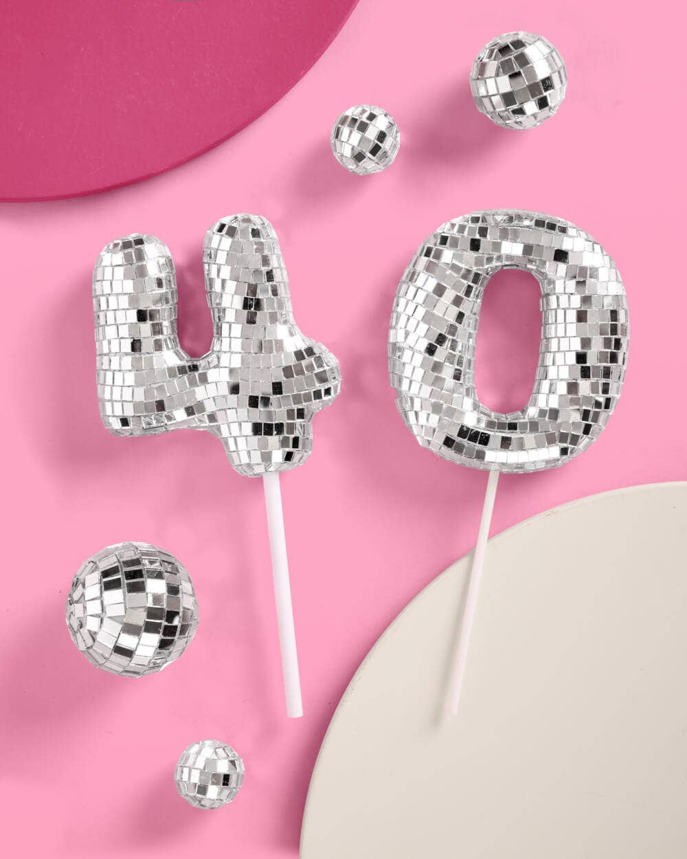 xo, Fetti - Wholesale Cake/Cupcake Topper - 40 Disco Topper - 6 pc mirrored cake toppers, 40th birthday3