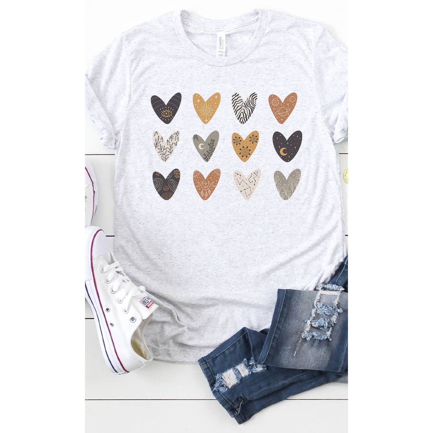 Kissed Apparel - Wholesale T-Shirt (Graphic) - Women's - Boho Hearts Earthy Colors Graphic Tee0