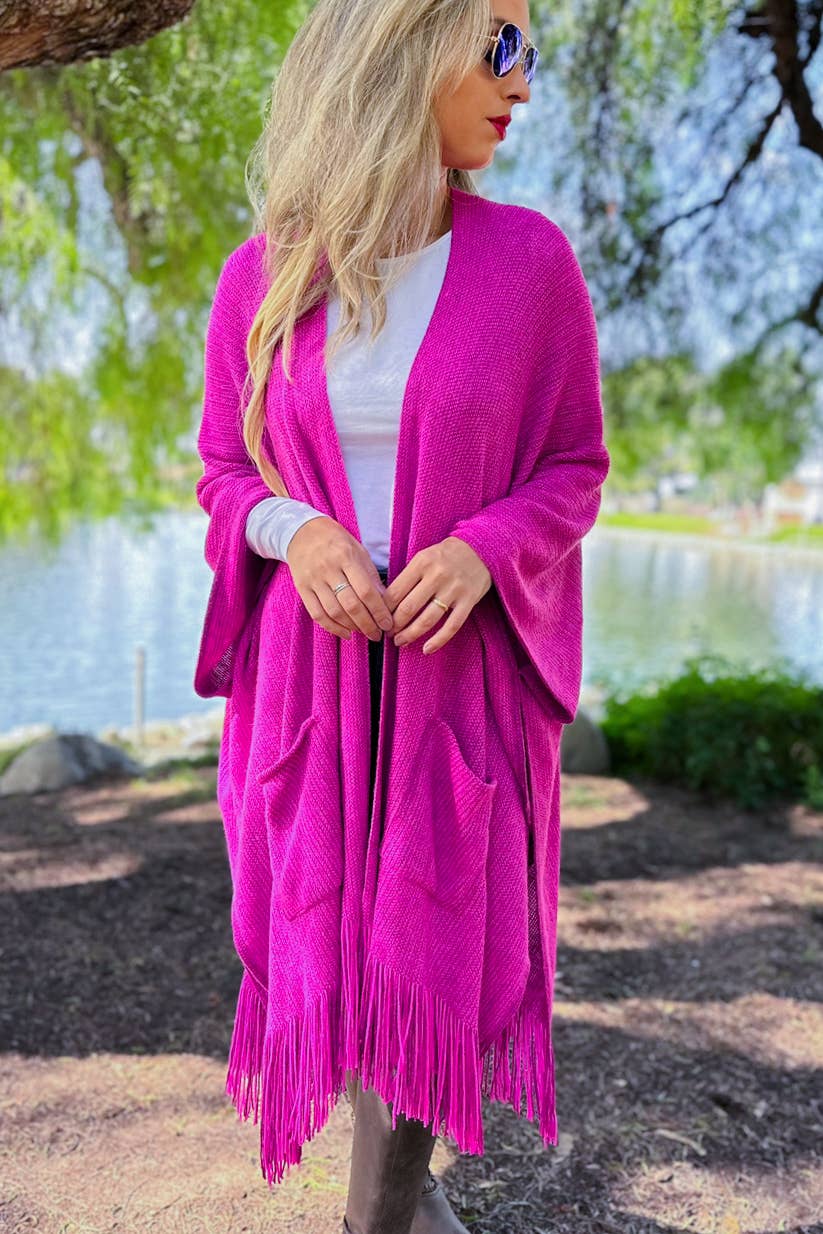 Rosa Casaco Malha Soft Kimono Rosa Com Franja para venda a revendedores na Faire5