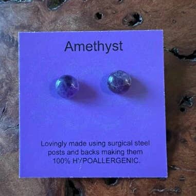 Amethyst Gemstone Post Earrings/8mm Cabochon for wholesale by bits of inspired living
