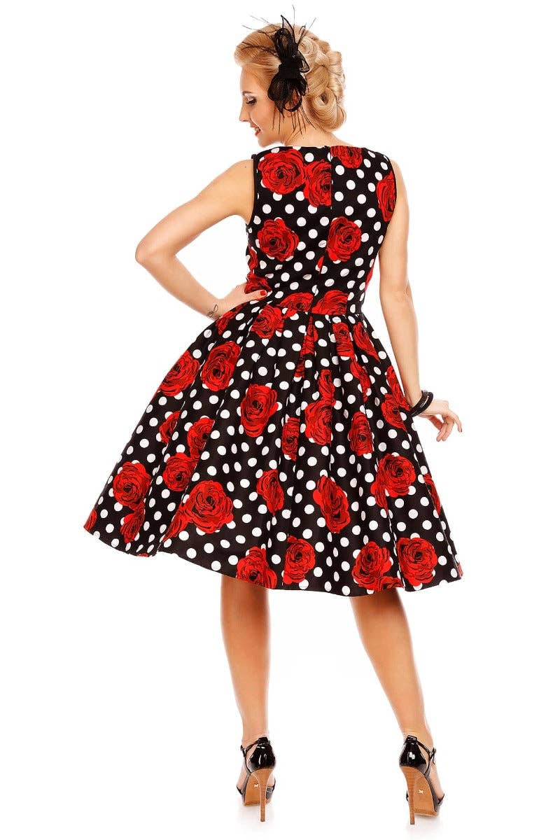 Dolly & Dotty – wholesale Dress – Women's – Elizabeth Vintage Style Polka Roses Party Dress in Black-Red10