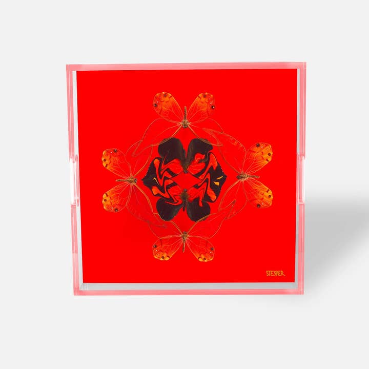 David Stesner ArtHouse - Wholesale Decorative tray - Red Butterfly Acrylic Tray – Enchained Laughter3