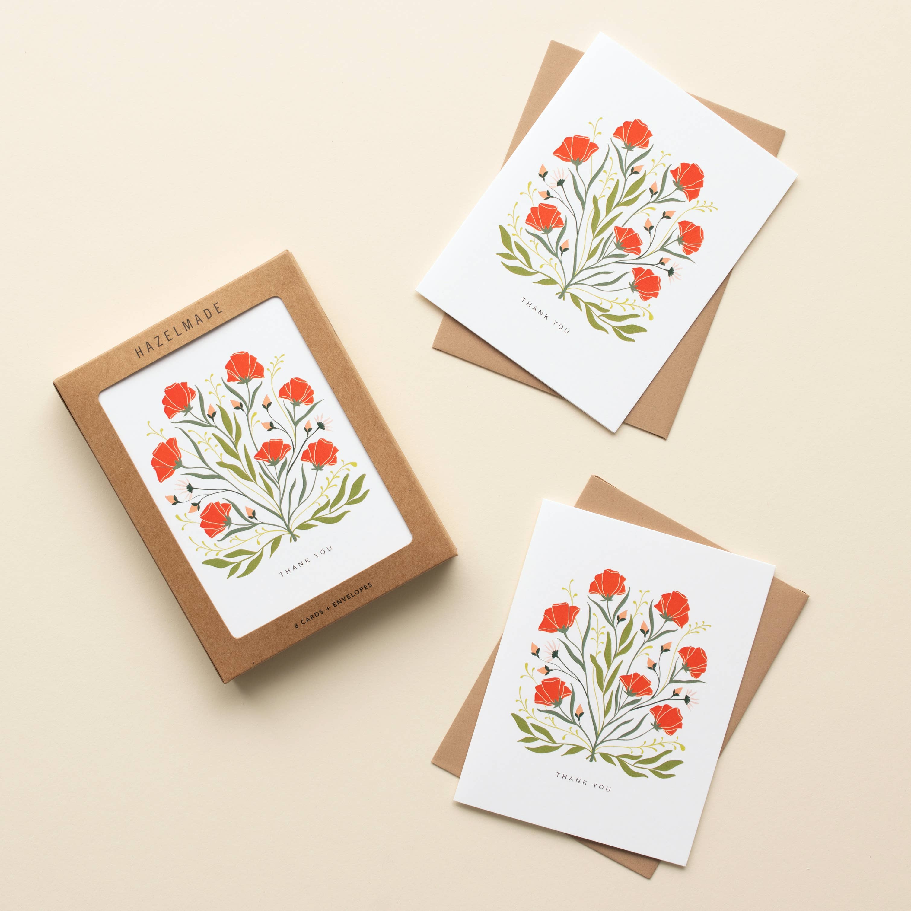 HAZELMADE® Tea Towels + Gifts - Wholesale Stationery/Notecard Set - Poppy Thank You Card | Greeting Card | Box Set1