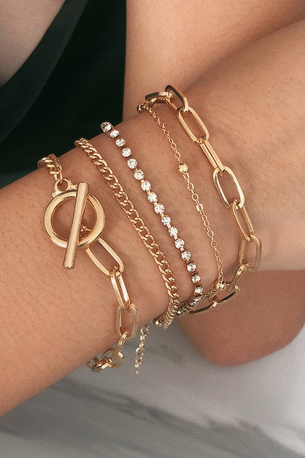 Or Ensemble de bracelets en chaîne à strass multicouches en or en vente sur Faire3