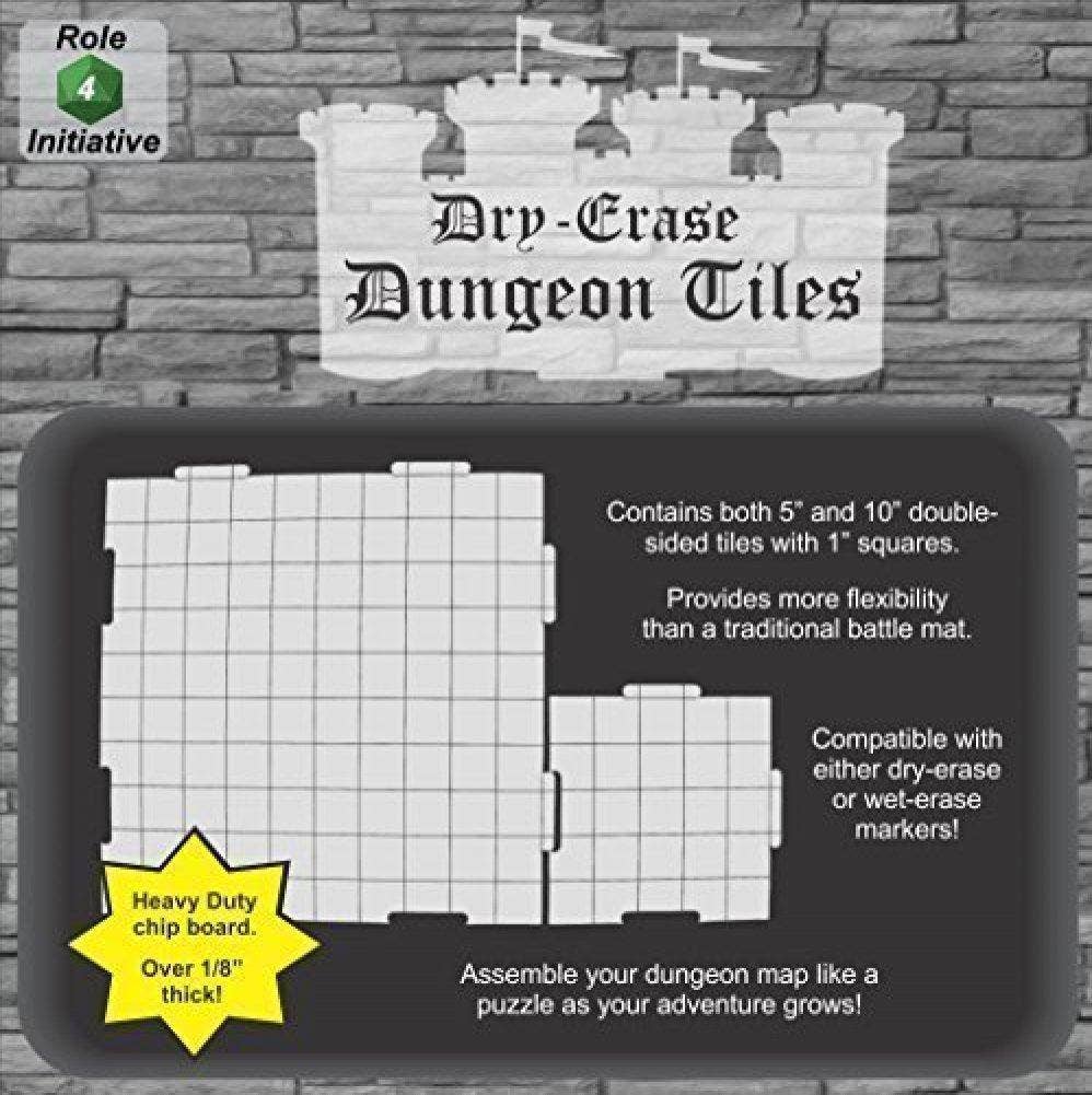 Role 4 Initiative - Wholesale Board Game - Dry Erase Dungeon Tiles, White - Pack of 5 10" and 16 5" square tiles1