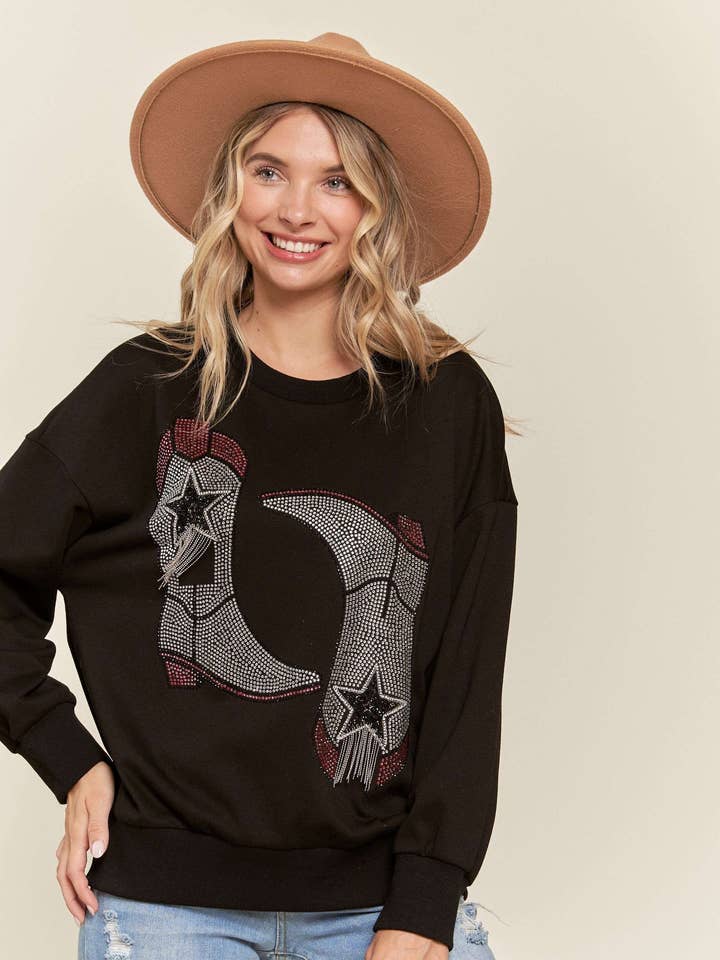 RHINESTONE DROP SHOULDER SWEATSHIRT- LET3427 voor wholesale door Madelyn