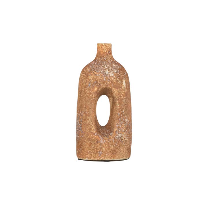 Foreside Home & Garden - Wholesale Vase - Emiliano Textured Glaze with Center Hole Ceramic Vase Rust1