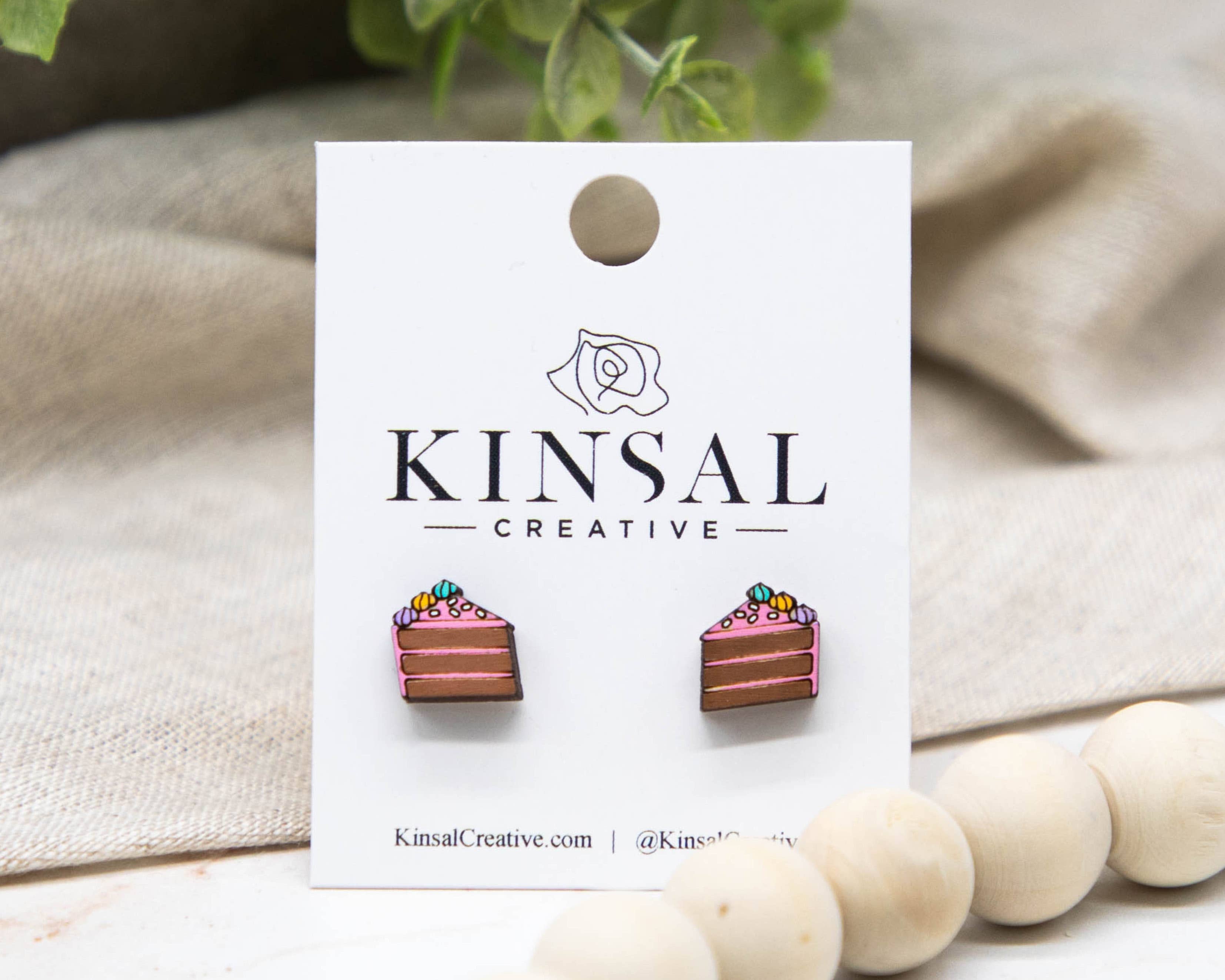 Kinsal Creative - Wholesale Stud/Post Earrings - Cake Slice Wood Stud Earrings1