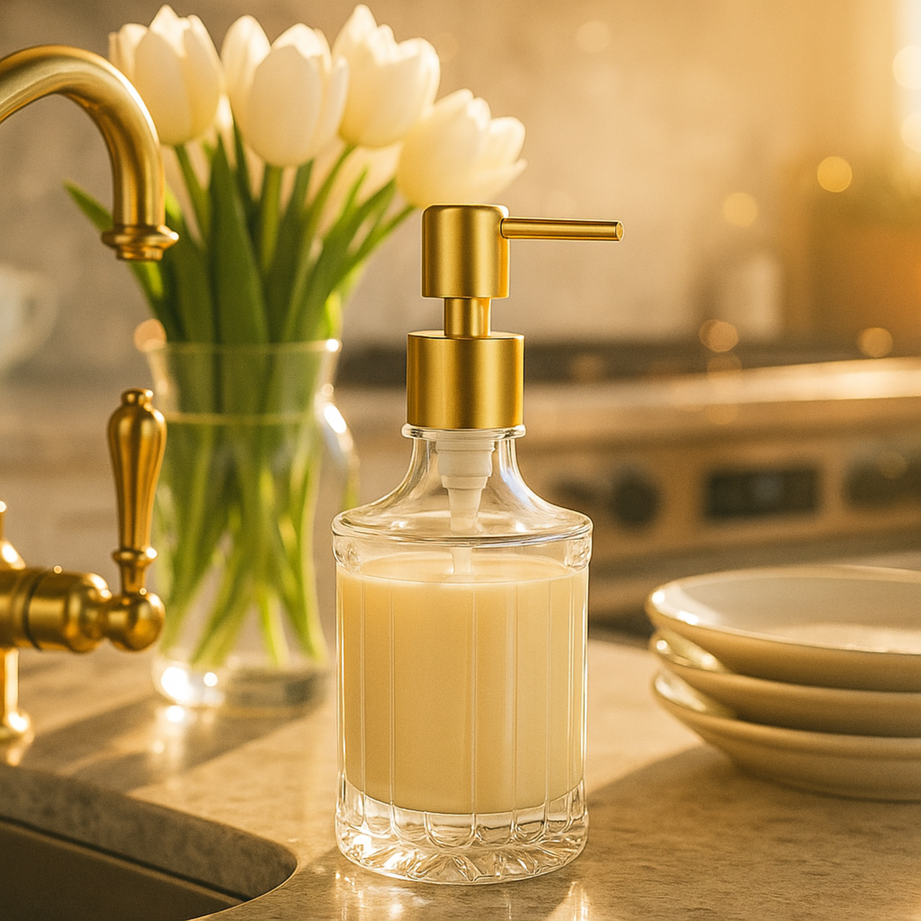 Soap Dispenser, 10 oz Faceted - Matte Gold for wholesale on Faire4