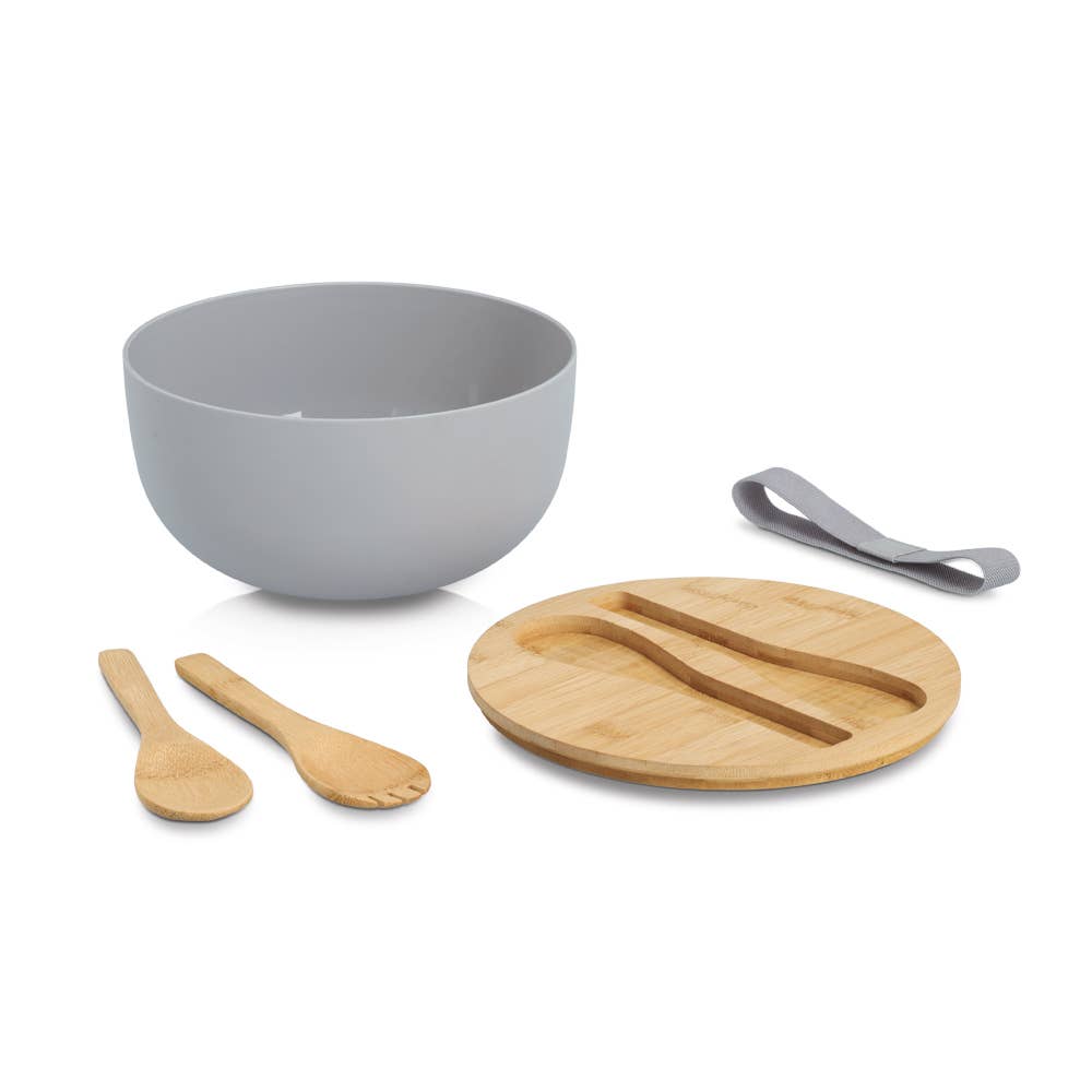 Salad bowl set, 4-piece, bamboo/plastic, gray for wholesale on Faire2