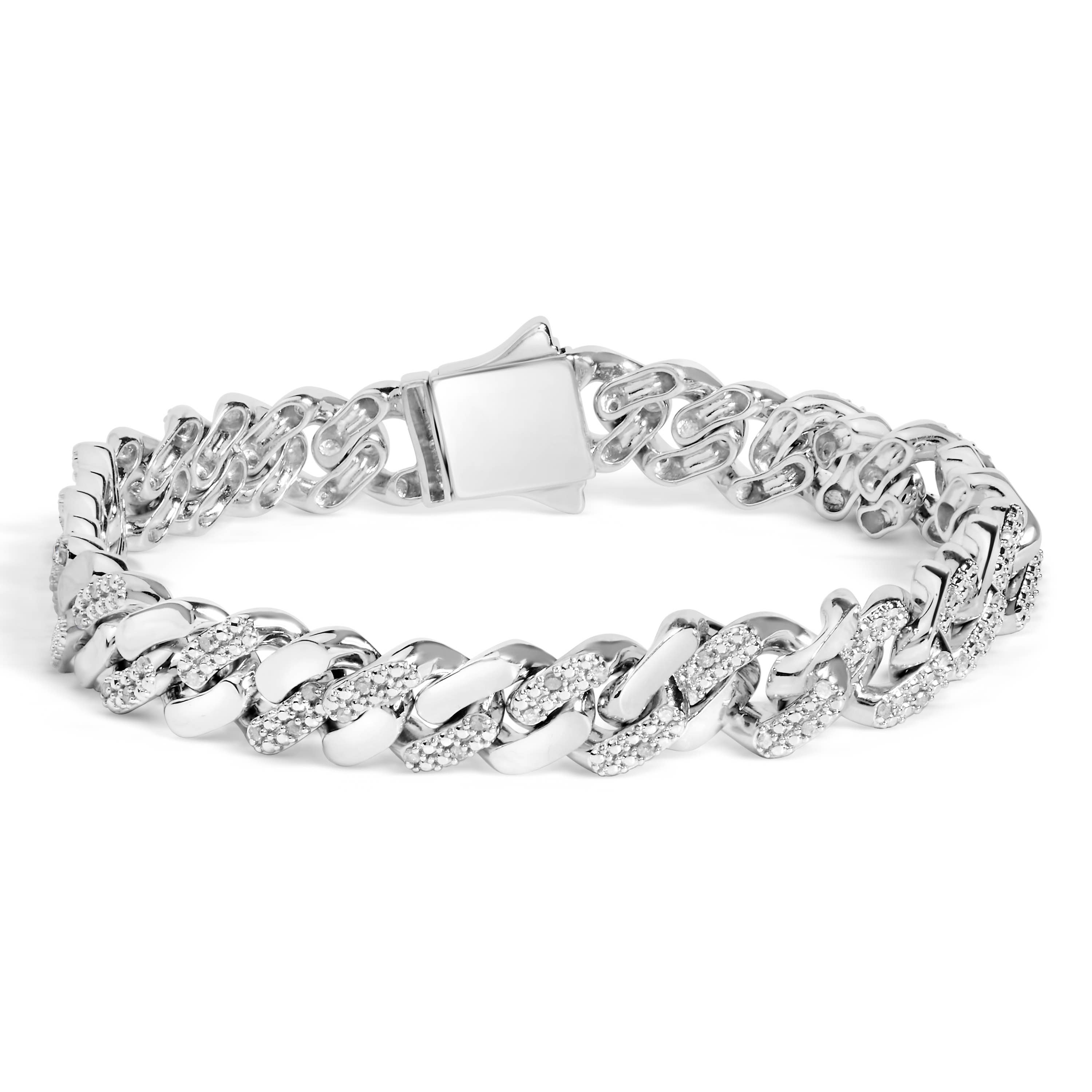 Infinite Jewels – wholesale Link & chain bracelet – Sterling Silver 1/2 Carat Diamond Cuban Curb Chain Bracelet5