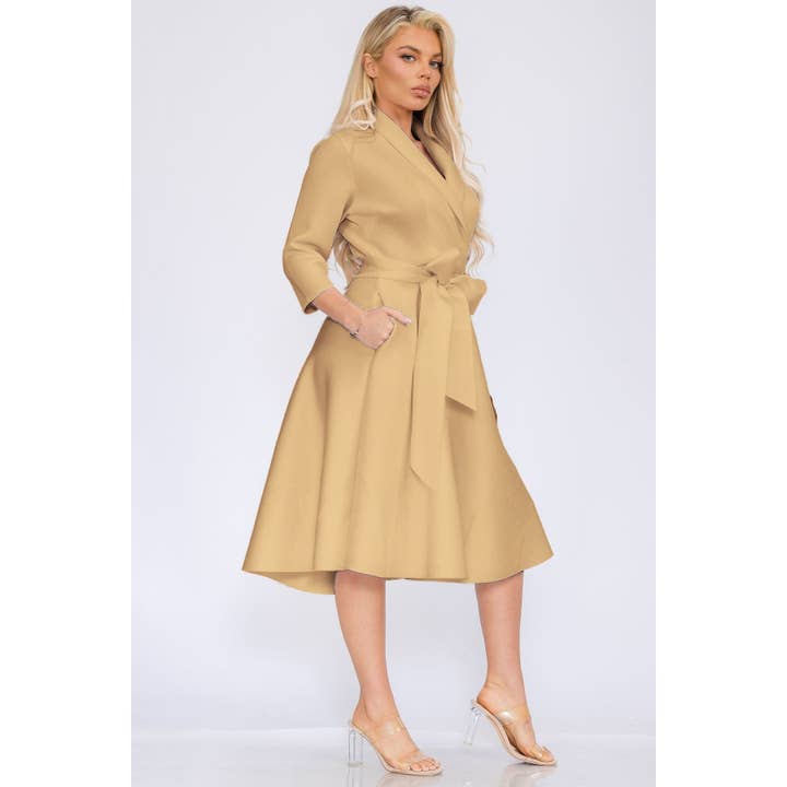 DORCAS - Wholesale Dress - Women's - Women Elegant Front Wrap Dress with Tie Waist and Pockets