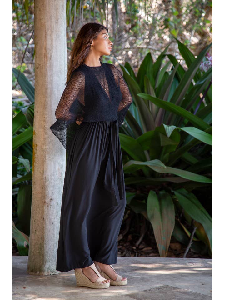 Bali Prema - Vente Cache-maillot – femme - Châle poncho de plage léger en tricot avec motif boho, noir2