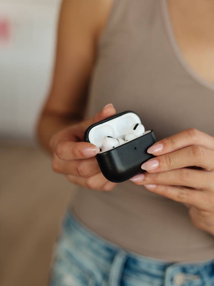 Genuine Leather Airpod Pro Protective Case in Black for wholesale by Avenue Wholesale