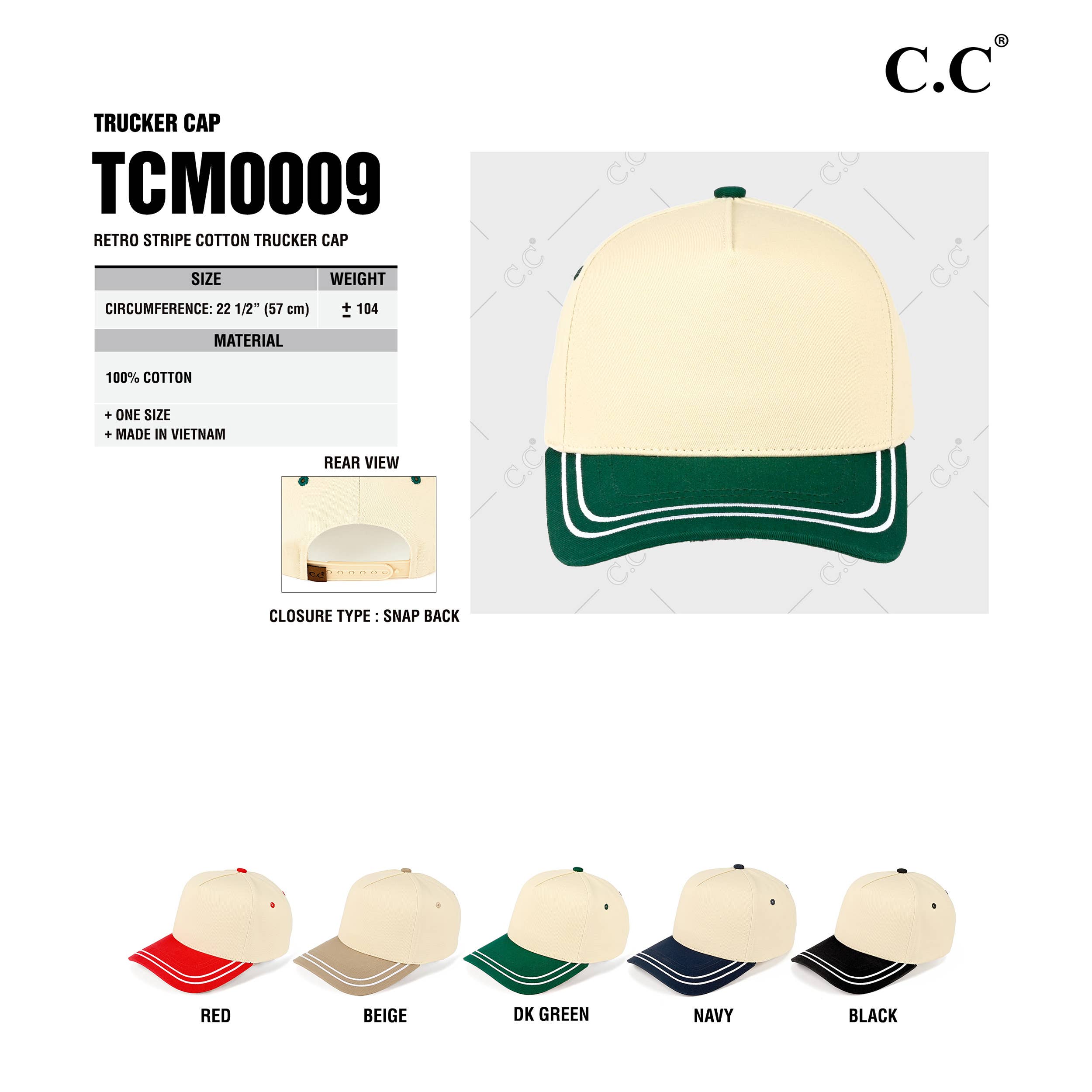 Hana – Engroshandel Trucker hat - Dame – C.C Two Tone med Retro Stribe Bomuld Trucker Kasket21