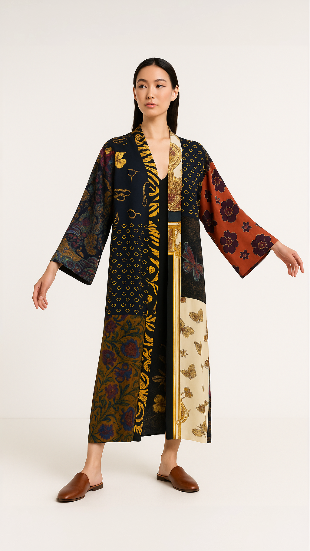 Beige & Co Thai Crafts - Wholesale Kimono - Dames - Kimono van patchwork hergebruikte zijden sjaals – uniek exemplaar3