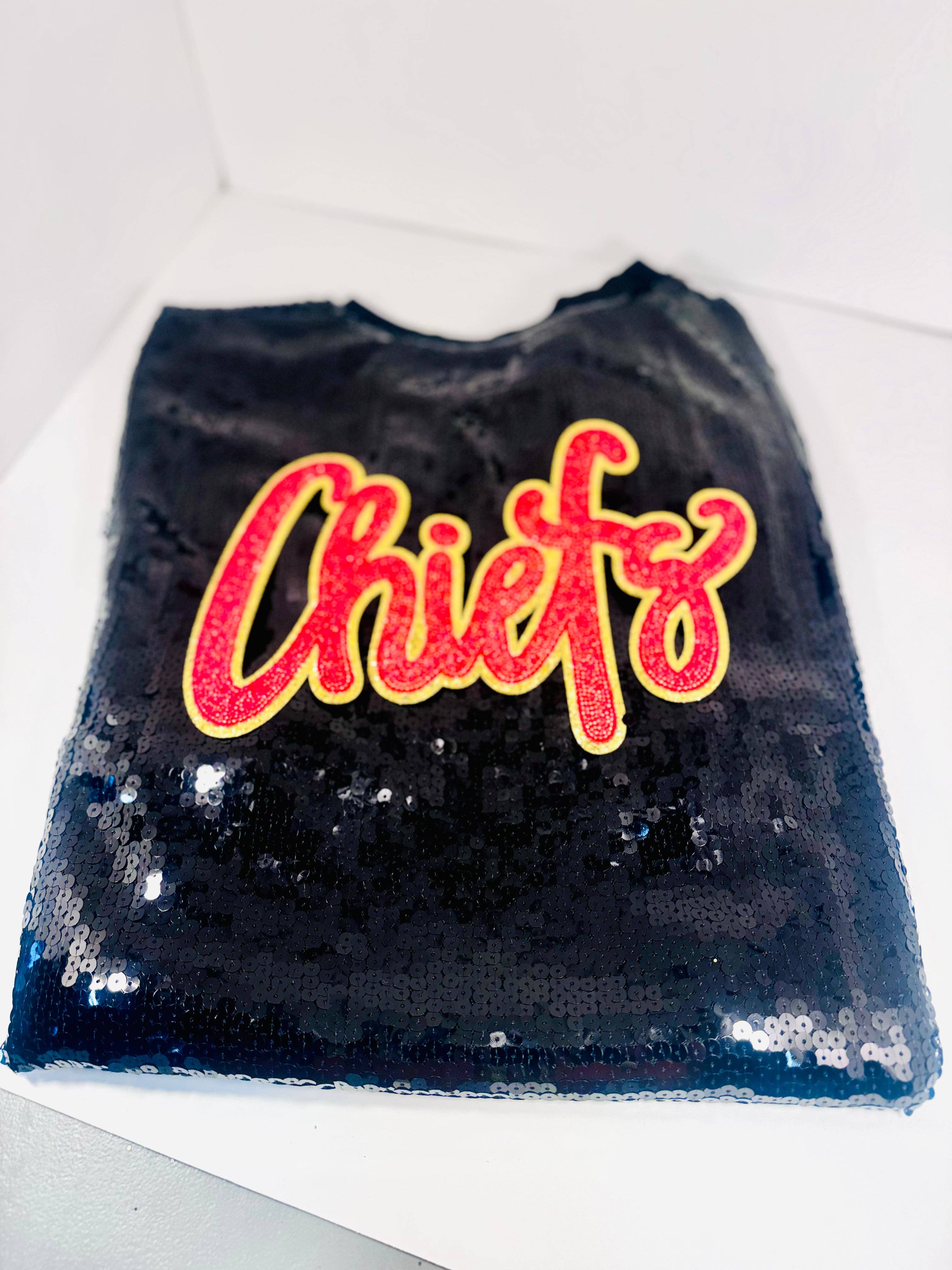 sequinandstiches - Wholesale Patch - Chiefs Patch, Sequin Patch, Gold Glitter Backing, Iron On Patch, Game Day Patch, High School Mascot Patch, DIY Patch7