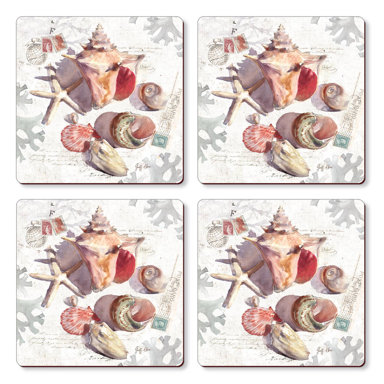 Conimar Promotions - Wholesale Coasters - Cala Home Sundrenched Shells Boxed Hardboard Coaster 4pk  0