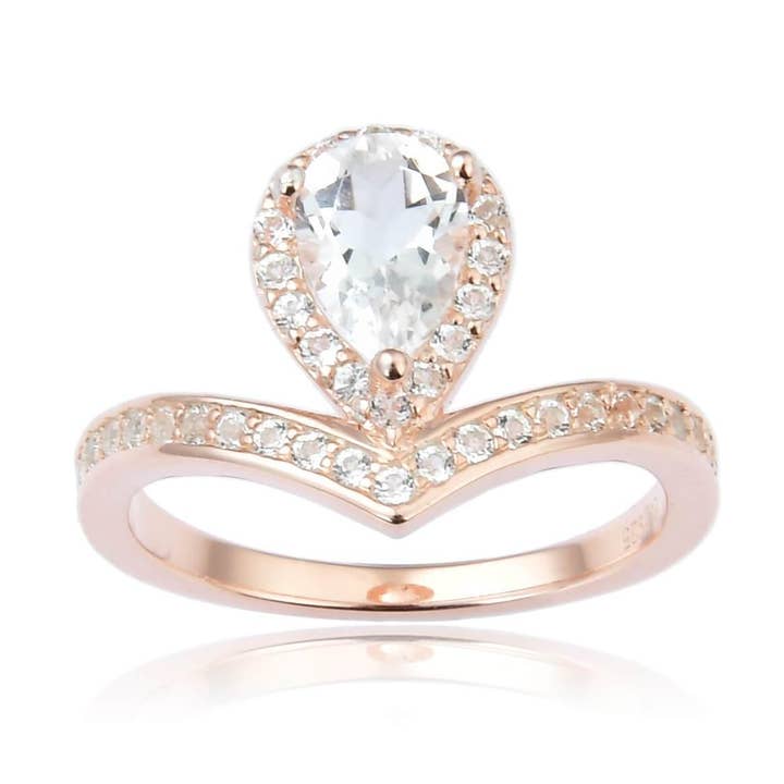 FCJ Jewelry LLC - Wholesale Multi-Stone Ring - Rose Gold Silver - Natural White Topaz - Pear Halo Ring0