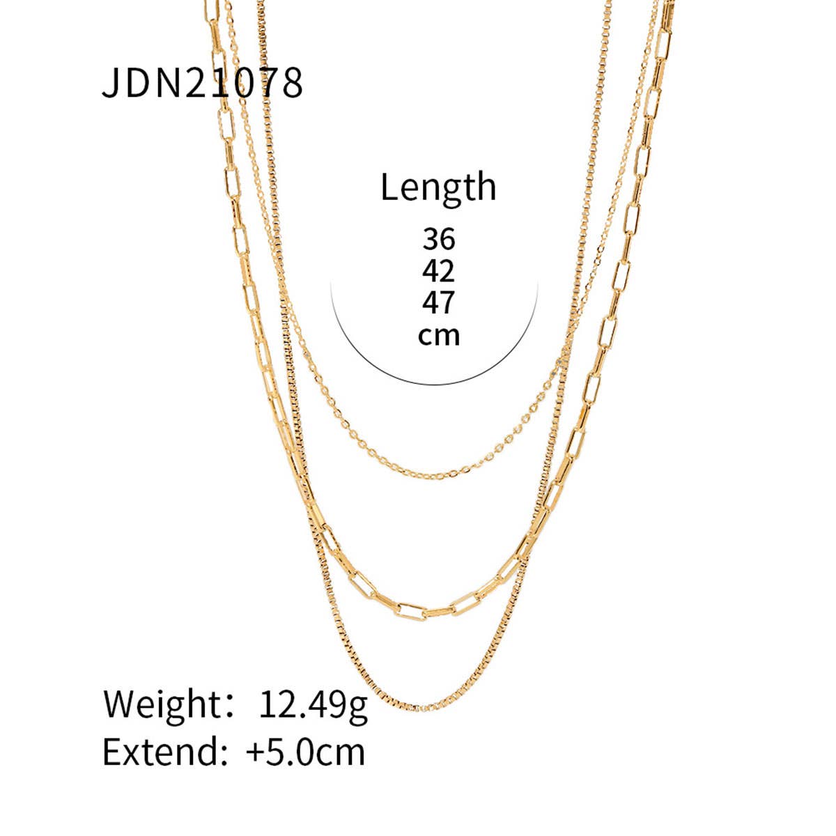ACCITY - Wholesale Link & Chain Necklace - MULTILAYER GOLD PLATE STAINLESS STEEL NECKLACE_CWAJE06198