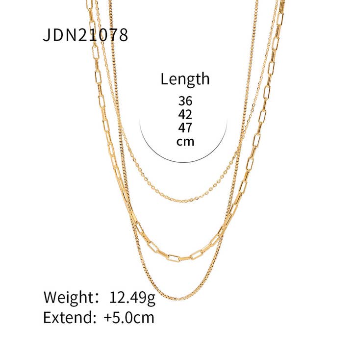 ACCITY - Wholesale Link & Chain Necklace - MULTILAYER GOLD PLATE STAINLESS STEEL NECKLACE_CWAJE06198