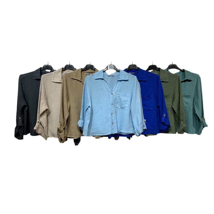 LINEN & COTTON HOUSE - Wholesale Buttoned-down shirt – Women's - 6235 SHORT LINEN SHIRT WITH FRONT POCKET16