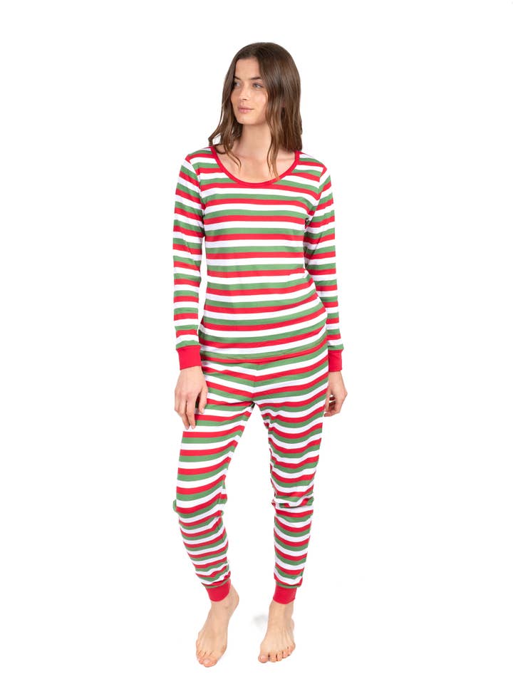 Leveret Pajamas - Wholesale Sleepwear Set - Women's - Womens Two Piece Cotton Pajamas Stripes for Christmas0