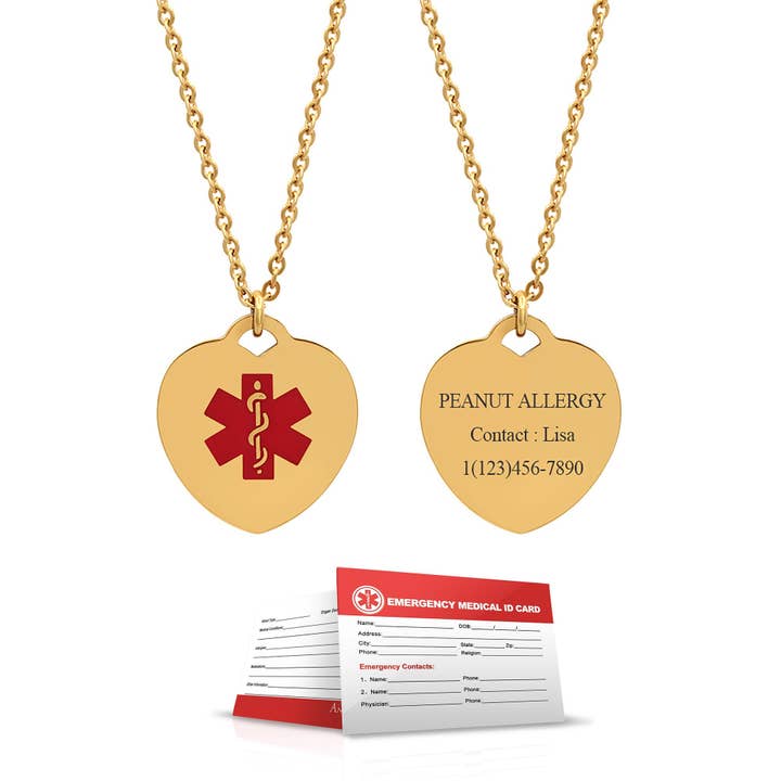 Anavia - Venta al por mayor Collares con colgantes/abalorios - Collar personalizado de alerta de identificación médica en forma de corazón