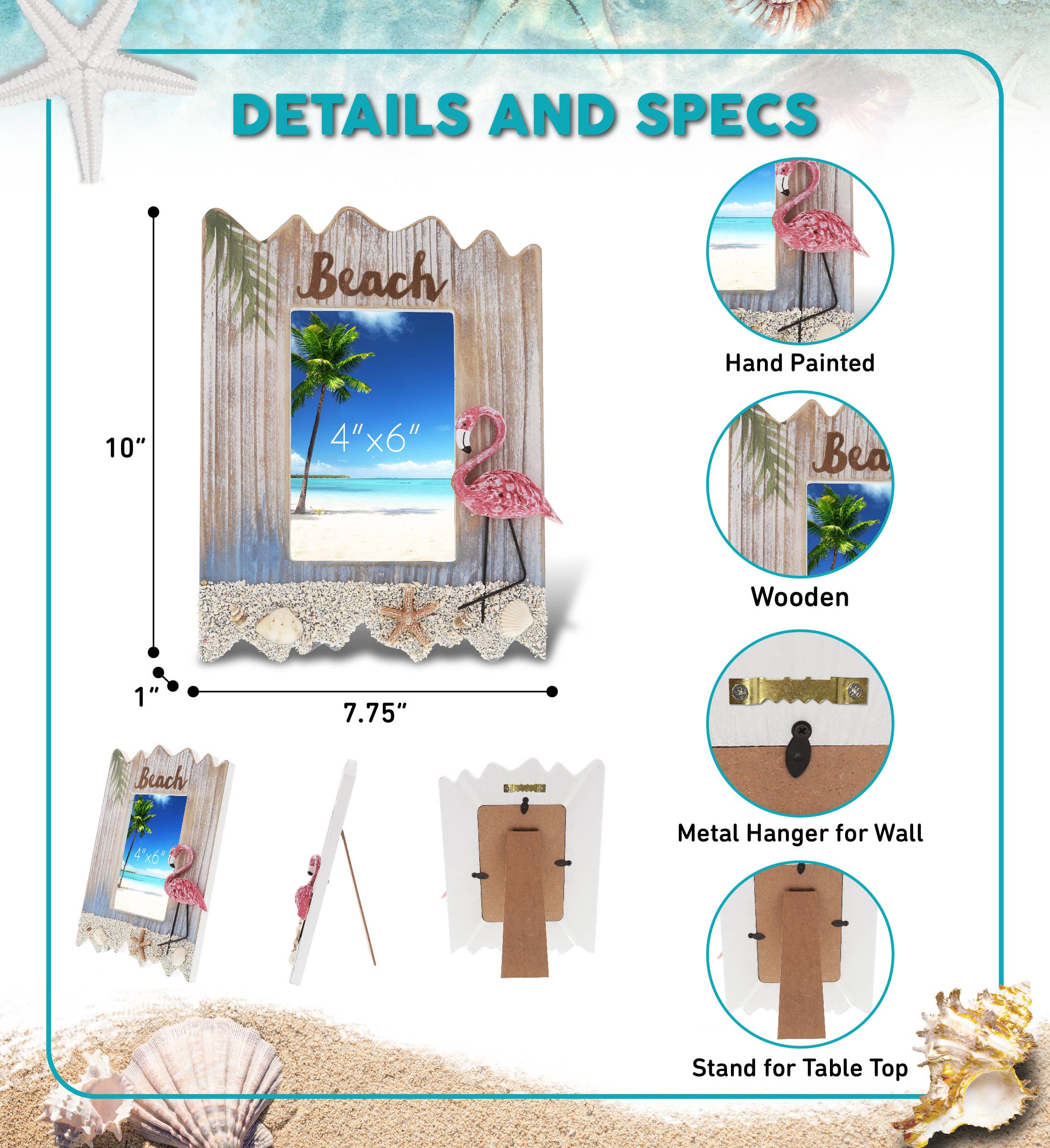 Cota Global – wholesale Bildram – Nautisk inredning - Flamingo strandram 10x15 cm1