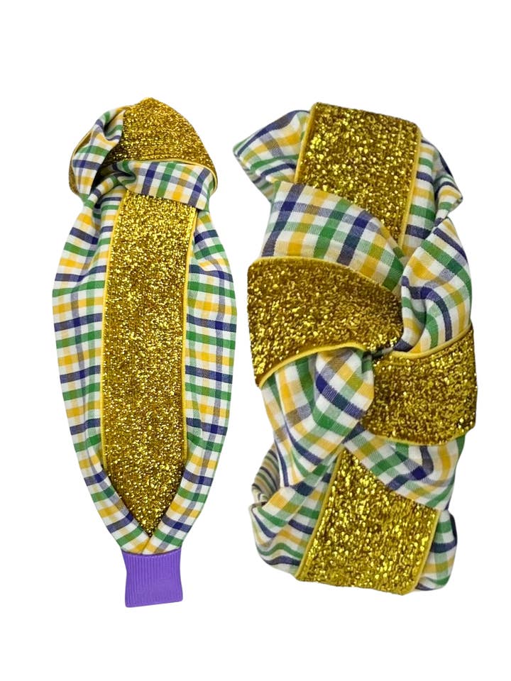 Mardi Gras Plaid with Gold Sparkle for wholesale by Pretty Happies