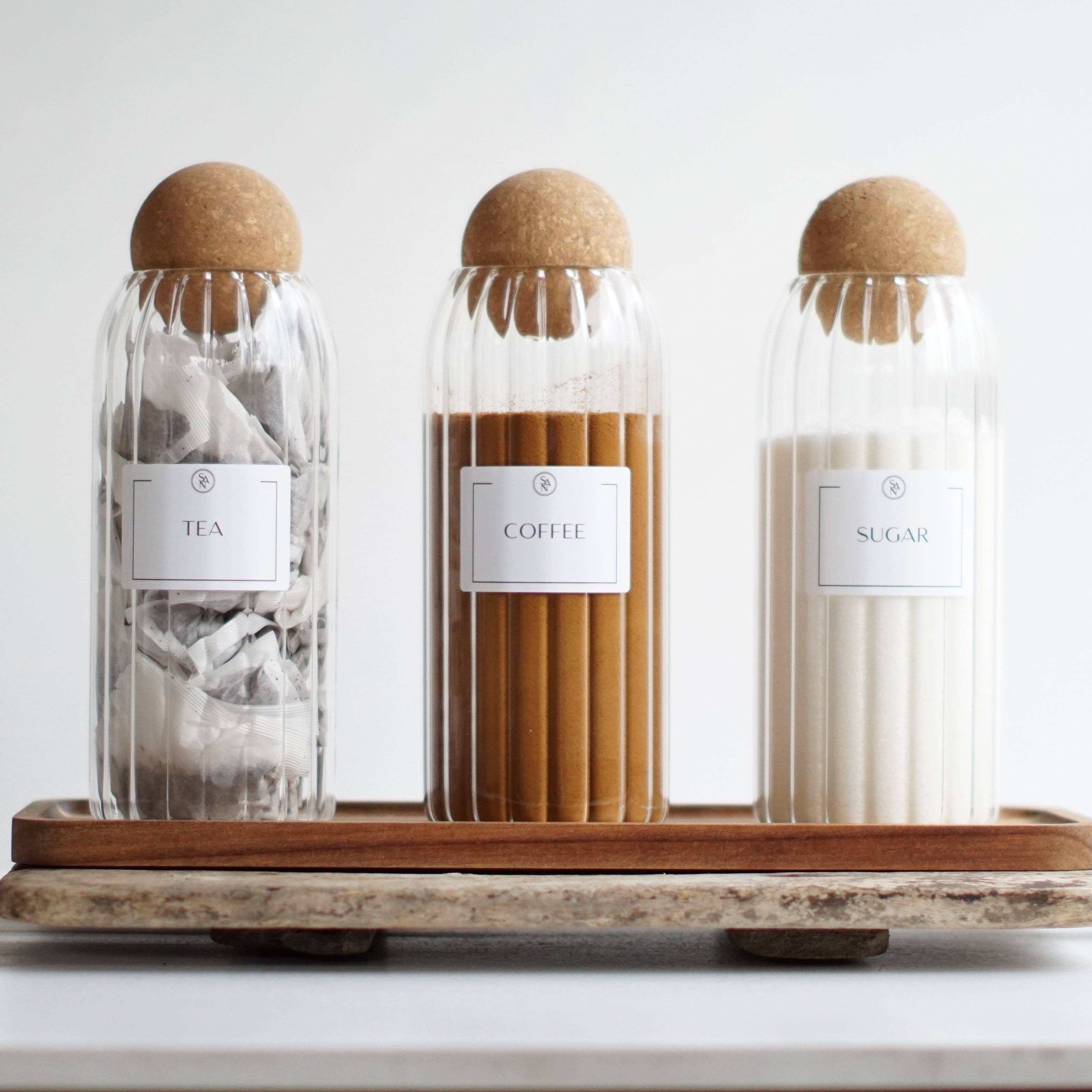 So At Nature – wholesale Jar – Reeded Glass Tea Coffee Sugar Jars with Cork Ball Lid1