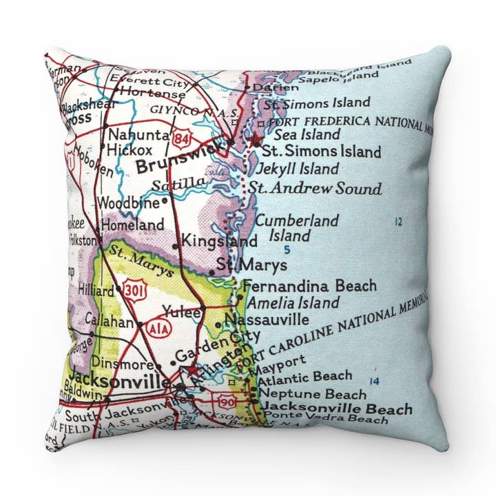 Kingsland Georgia Map Pillow – 18" Square Throw Pillow for wholesale by Daisy Mae Designs