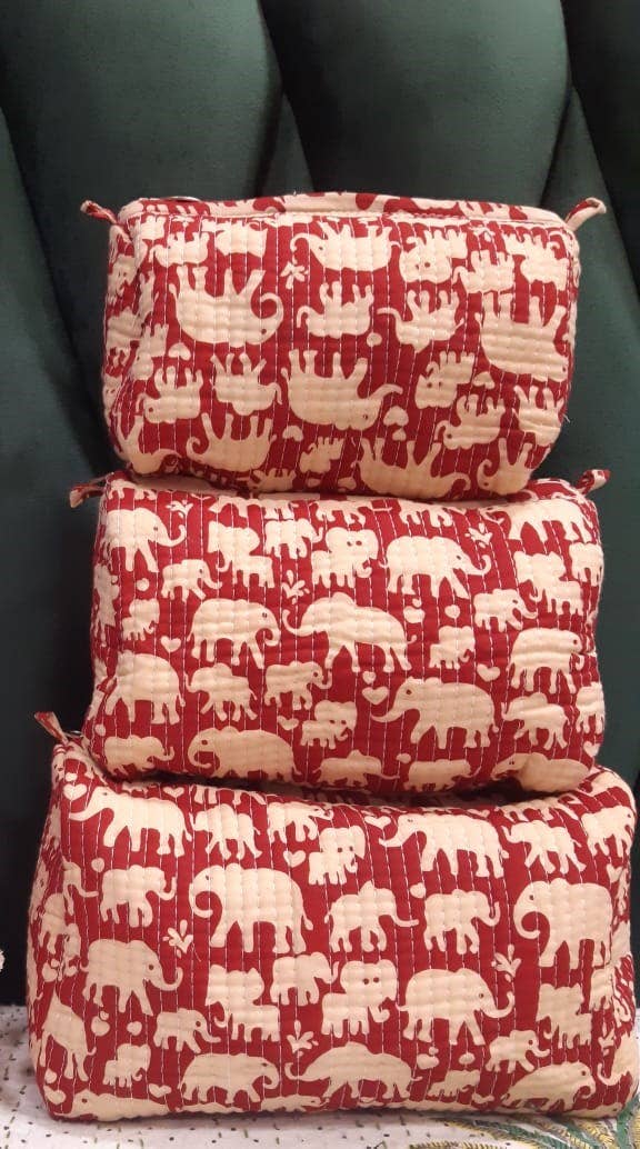 Ayras World - Vendita all'ingrosso Borsa per trucchi/cosmetici - Borsa da trucco/da bagno trapuntata in cotone con stampa a blocchi (set di 3)0