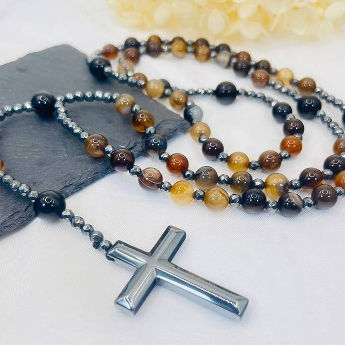 GemMeet - Wholesale Prayer Beads Necklace - Cross Catholic Stone Rosary Necklace 17