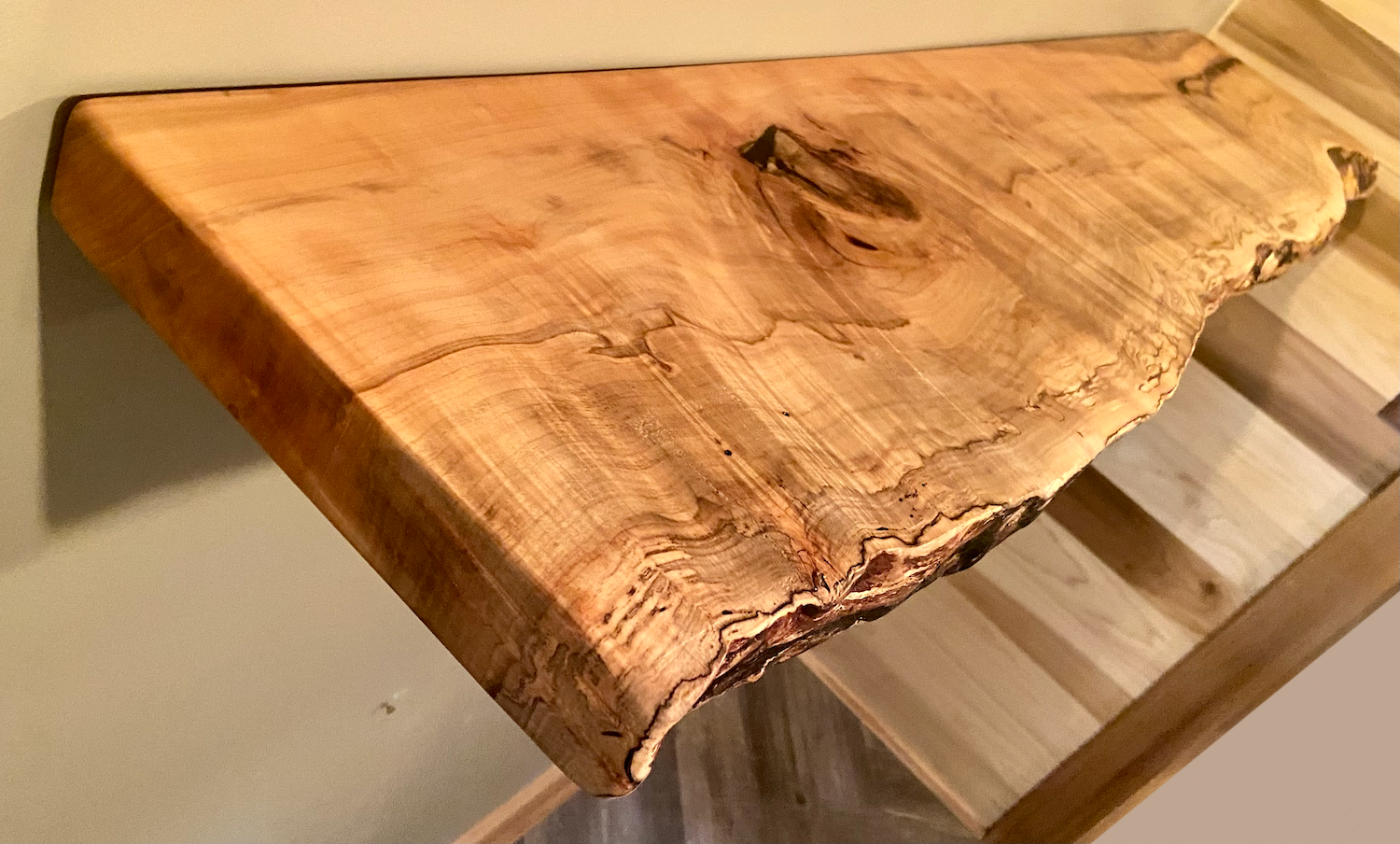 Steel Oak - Wholesale Wall Mounted Shelf - Live Edge Spalted Maple, Ambrosia Maple Wood Floating Shelf0