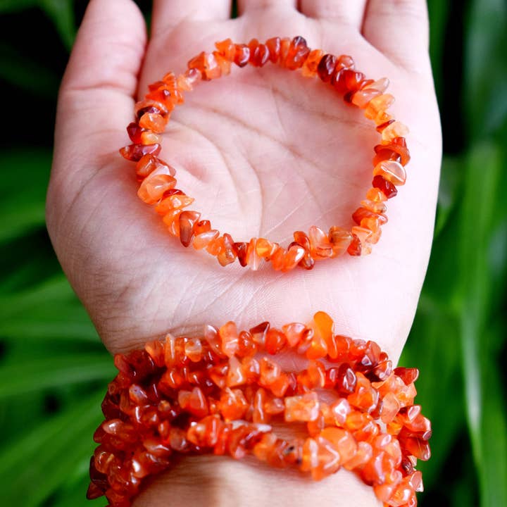 AK Healing Crystals - Wholesale Beaded Bracelet - Carnelian Chip Bracelet, Baroque Crystal Jewelry